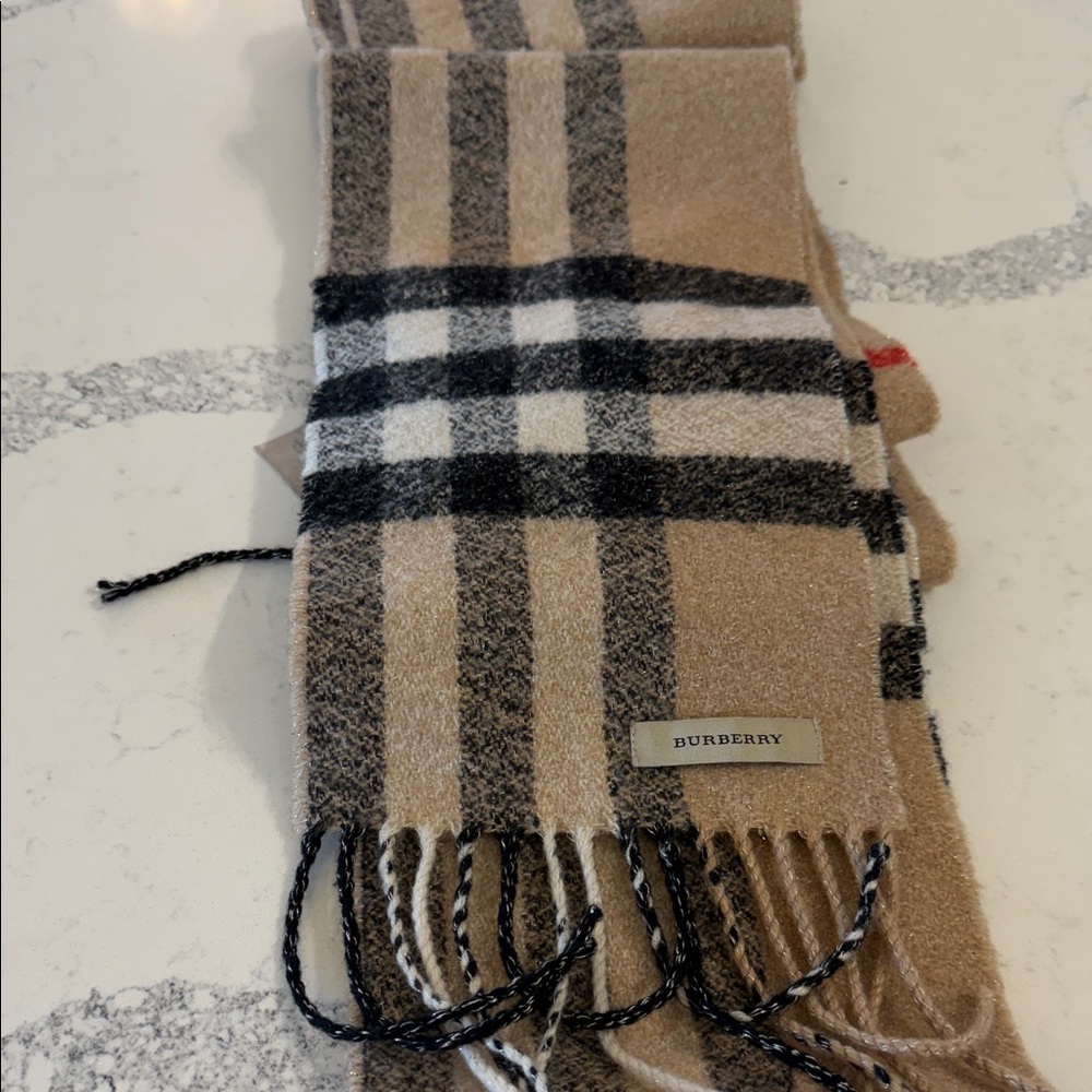 Burberry Tan and Black Check Scarf